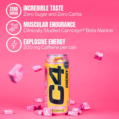 C4 Energy Drink by Cellucor | STARBURST Strawberry 473ml pack of 12