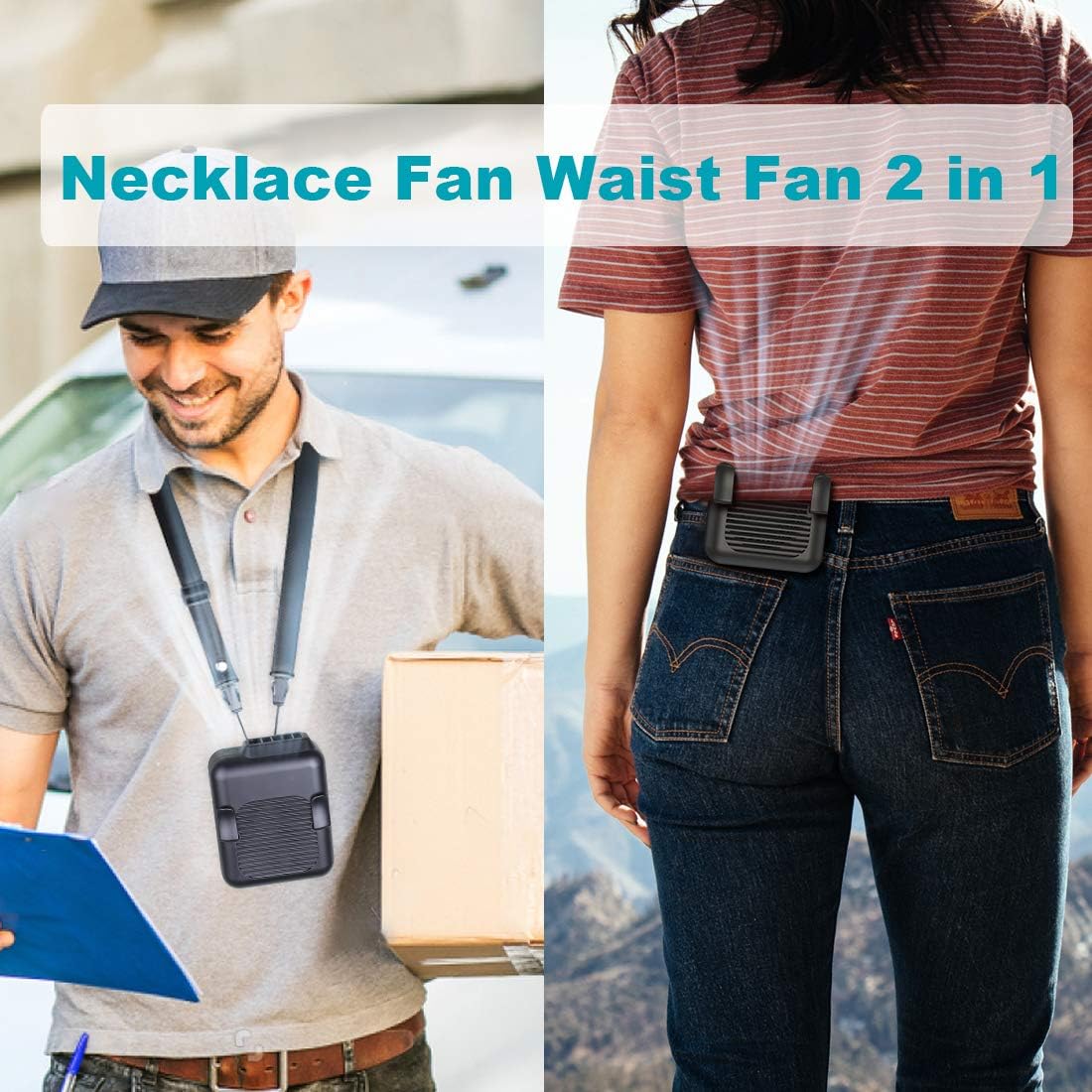 SLENPET Portable Waist Clip Fan, 6000mAh Battery Operated Necklace Fan, 23 Hours Working Time, 3 Speeds, 5100RPM Strong Airflow Hands-free Belt Fan for Outdoor Works, Farm, Hiking, Camping, Travel