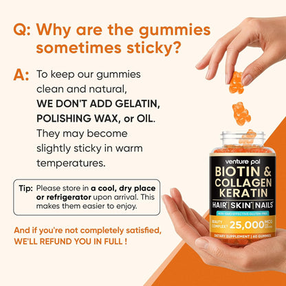 Venture Pal Biotin Gummies with Collagen & Keratin - Hair Growth Support Skin and Nail Strength Vitamins for Women & Men - Biotin 10000mcg