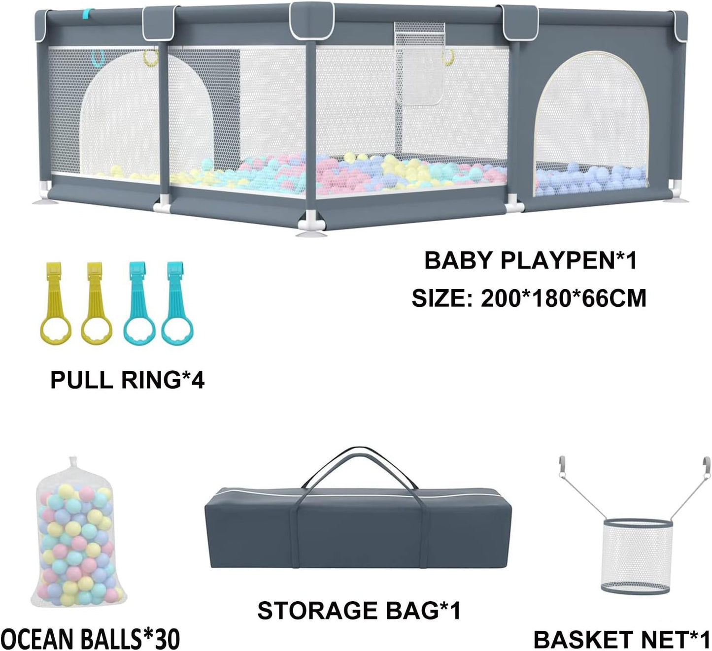 Extra Large Baby Playpen, GuanfeiTech 200 * 180cm Playyard Play Pens for Babies and Toddlers