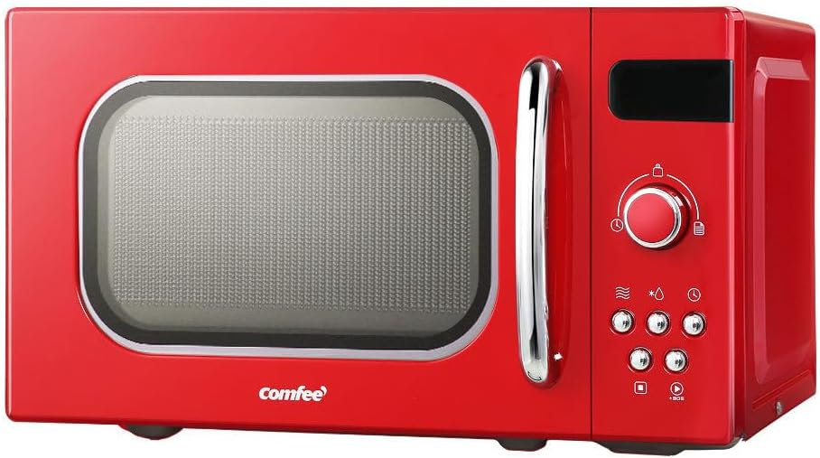 Comfee 800W 240V 50Hz Countertop Microwave Oven with 8 Cooking Setting, 20 Liter Capacity, Red