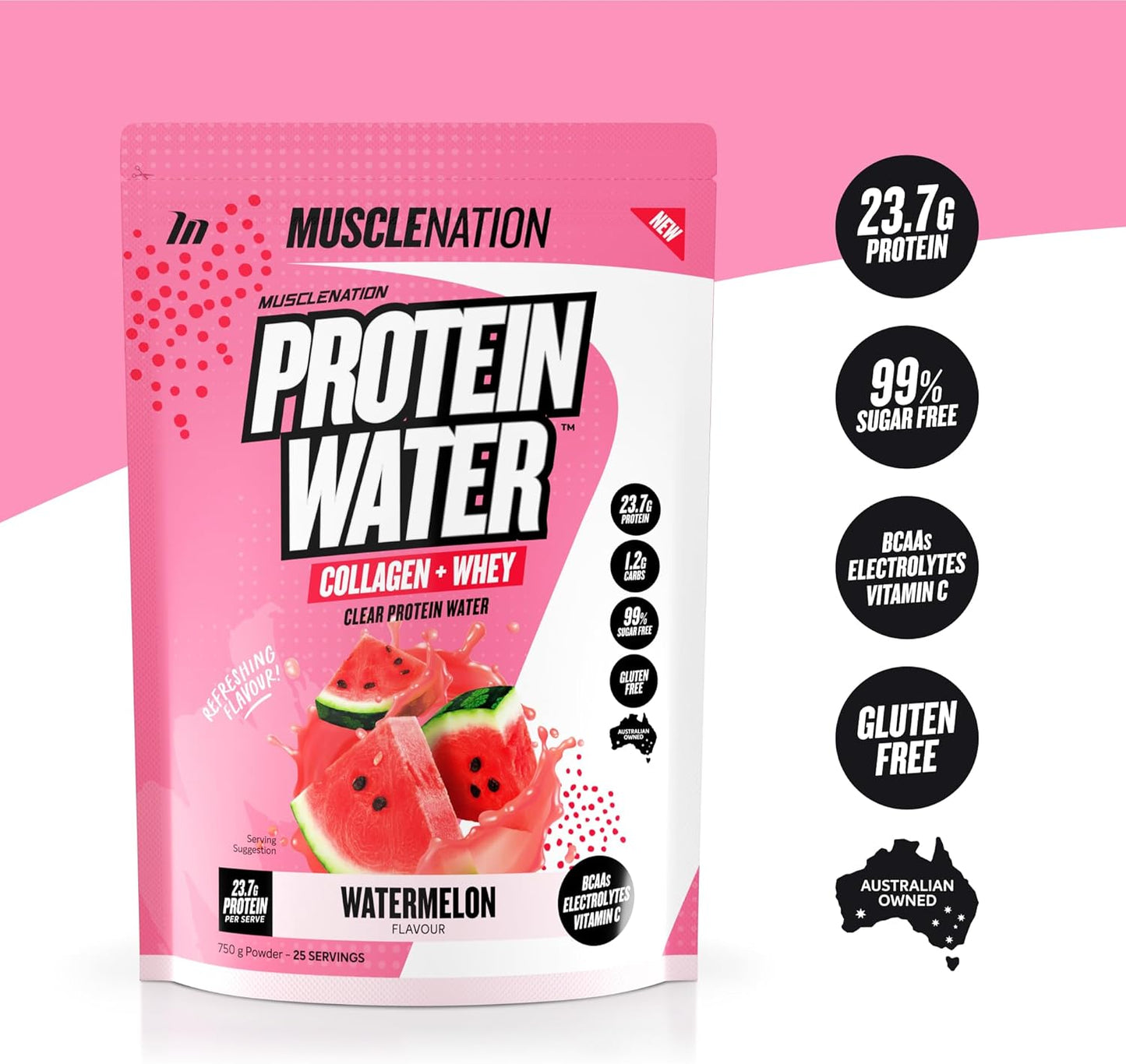 Muscle Nation Watermelon Protein Water 750g (25 Serves)