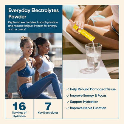 Venture Pal Sugar Free Electrolyte Powder Packets - Liquid Daily IV Hydration Packets for Rapid Rehydration | 7 Electrolytes & 5 Vitamins | Keto Friendly | Non-GMO | Vegan | Fast Dissolve | 16 Sticks