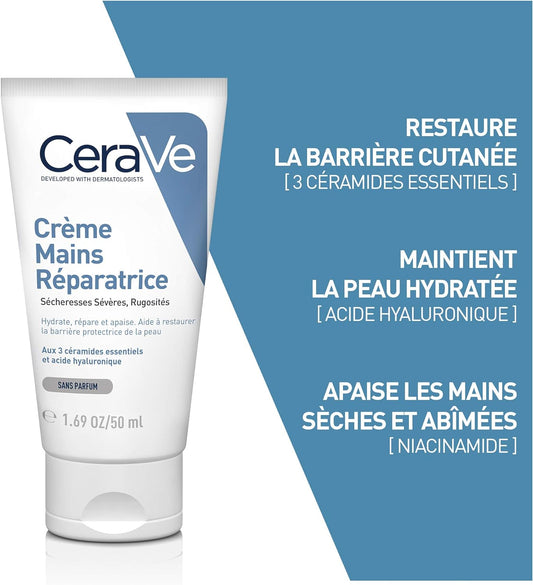 CeraVe Regenerating hand cream for extremely dry, rough hands, with hyaluronic and 3 essential ceramides, 2 x 50 ml