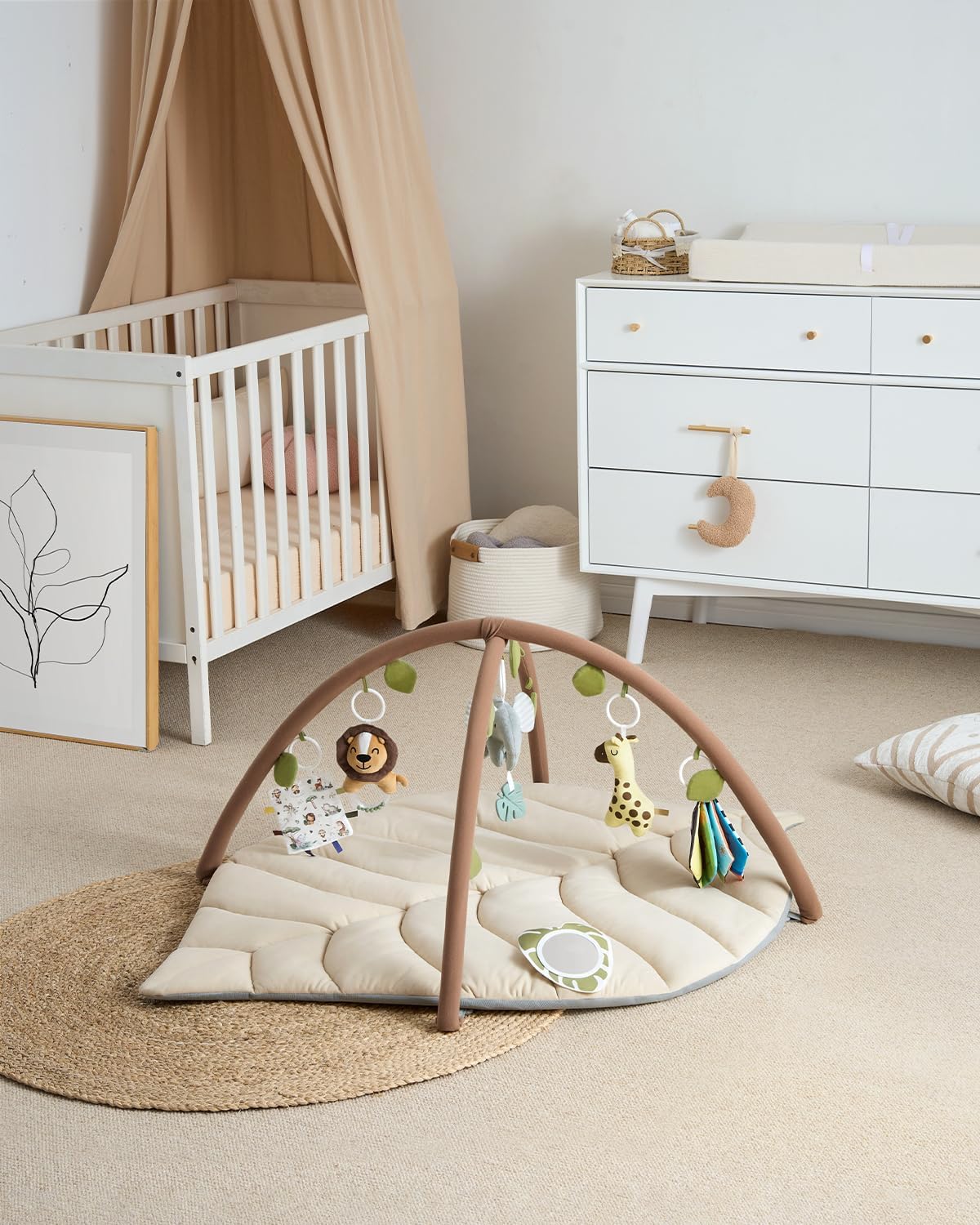Baby Glide  Baby Play Gym & Activity Mat, Leaf Shaped Baby Tummy Time Play Mat with 6 Detachable Toys