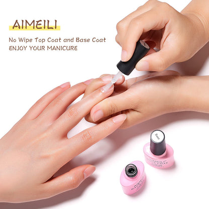 AIMEILI Soak Off UV LED Gel Nail Polish - Base And No Wipe Top Coat 10ML
