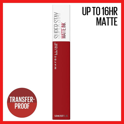 Maybelline Super Stay Matte Ink Liquid Lipstick Makeup, Long Lasting High Impact Color, Up to 16H Wear, Exhilarator, Ruby Red, 1 Count