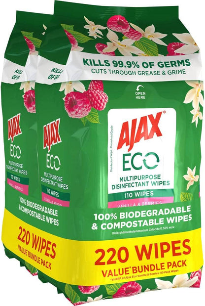 Ajax Eco Antibacterial Disinfectant Surface Cleaning Wipes, Bulk 220 Pack