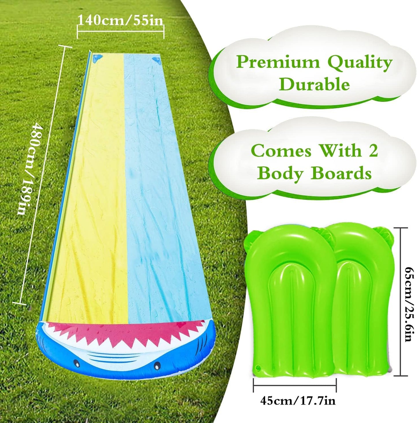 Cynamus Water Slide with 2 Bodyboards & Sprinklers for Children, Outdoor Water Toy for Summer, Garden, 480 x 140 cm