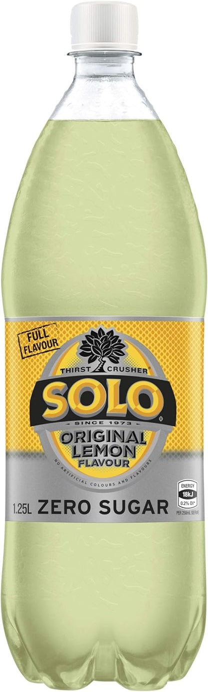 Solo Lemon Zero Sugar Soft Drink, 12 x 1.25L