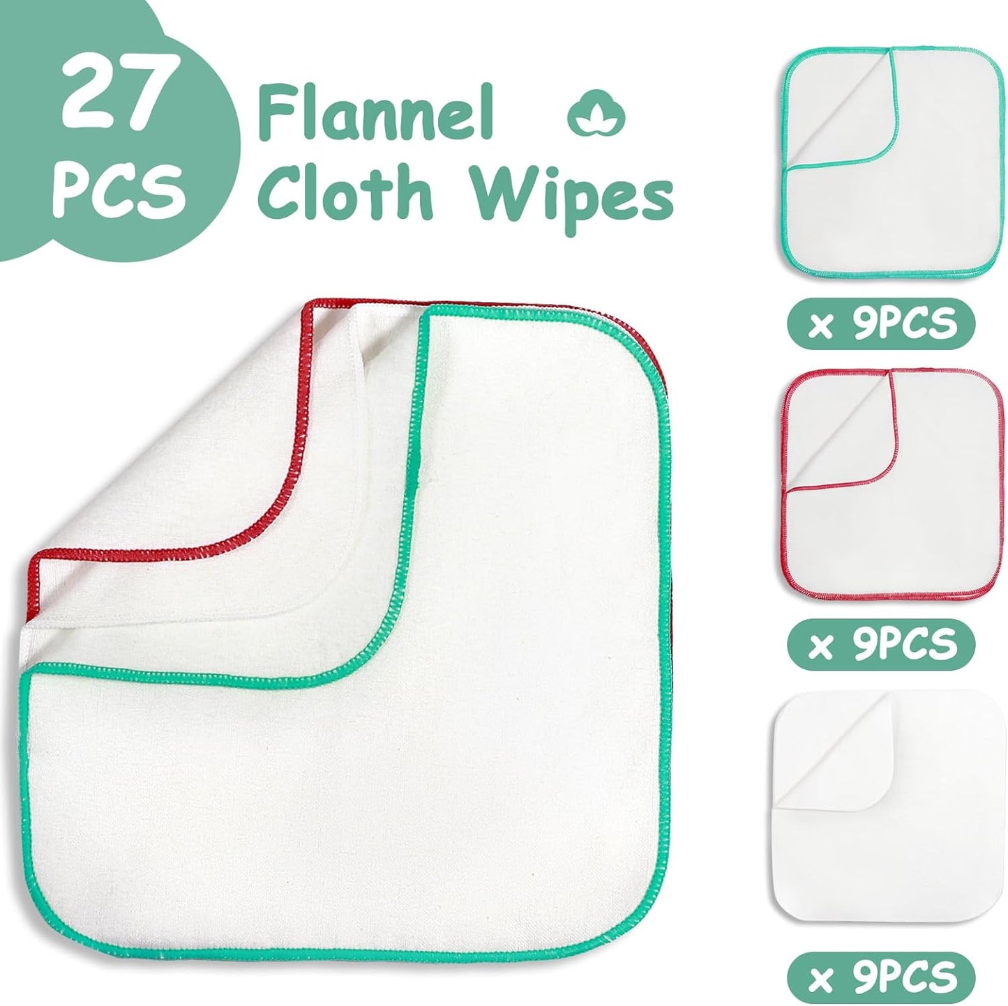 FAMOPLY 27 PCS Flannel Cloth Baby Wipes with Large Capacity Storage Bag，Reusable Natural Cloth Wipes for Baby Daily Cleanup, 8x8 inch Body Face Hand Washcloth Essential for Cloth Diapers