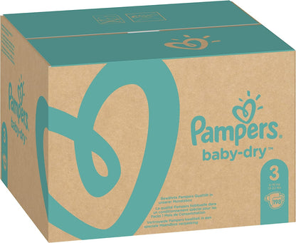 Pampers Baby-Dry Nappies Size 3 Crawler, 198 Nappies, 6-10kg