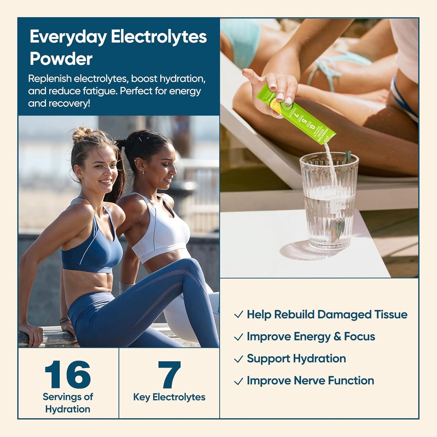 Venture Pal Sugar Free Electrolyte Powder Packets - Liquid Daily IV Hydration Packets for Rapid Rehydration | 7 Electrolytes & 5 Vitamins | Keto Friendly | Non-GMO | Vegan | Fast Dissolve | 16 Sticks