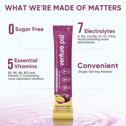 Venture Pal Sugar Free Electrolyte Powder Packets - Liquid Daily IV Drink Mix for Rapid Hydration & Party Recovery | 5 Vitamins & 7 Electrolytes| Keto Friendly | Non-GMO | Certified Vegan | 16 Sticks