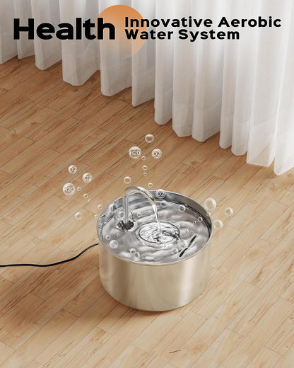 AOOGITF Cat Water Fountain, 304 Stainless Steel Pet Water Fountain, 24/7 Keep The Water Fresh, 74oz Capacity, Ultra-Quiet, No Sputter, Compact, Easy Cleaning, Suit for Pets