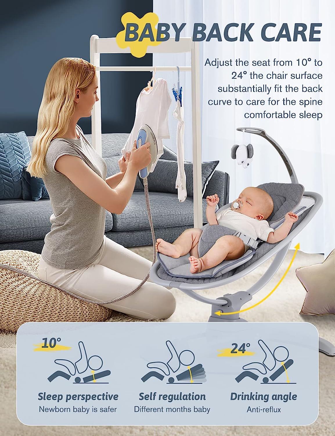 Baby Swings for Infants, Electric Portable Baby Swing by Remote 3 Swing Speeds and Music Speaker