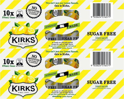 Kirks Lemon Squash Sugar Free Soft Drink Multipack Cans 20 x 375 mL