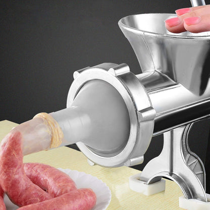 Meat Grinder, Aluminium Multifunctional Manual Meat Grinder Spice Pepper Grinder Kitchen Appliances for Table Mounting Tinned Cast Steel Silver