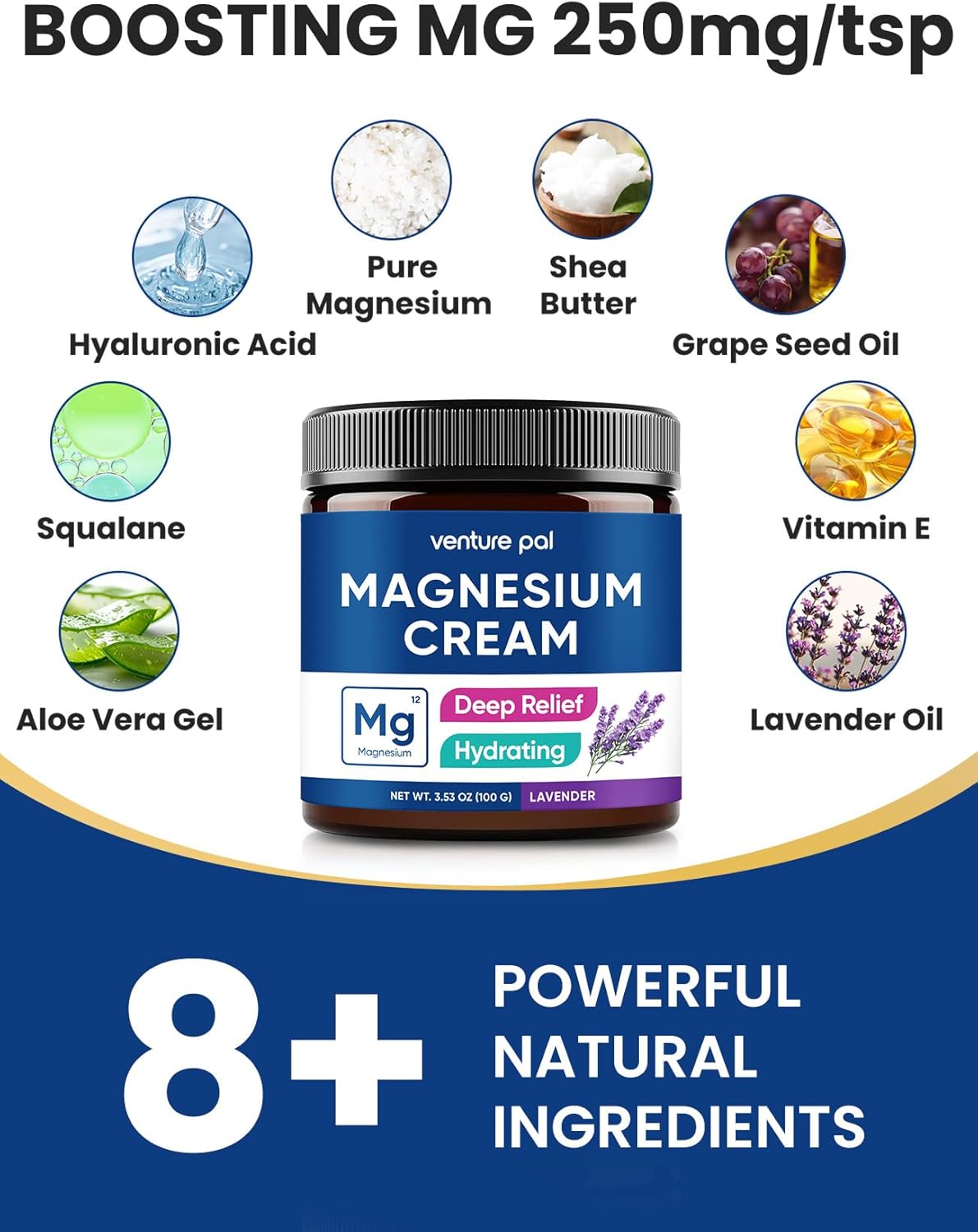Venture Pal Magnesium Lotion, Topical Magnesium Cream, Fast-Absorbing Moisturizing Lotion with Coconut Oil, Shea Butter & Hyaluronic Acid, Suitable for Kids