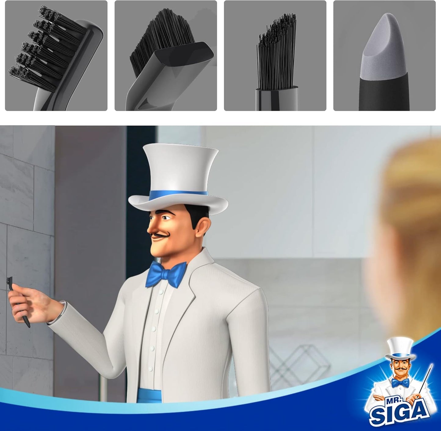 MR.SIGA Grout Cleaner Brush Set, Detail Cleaning Brush Set