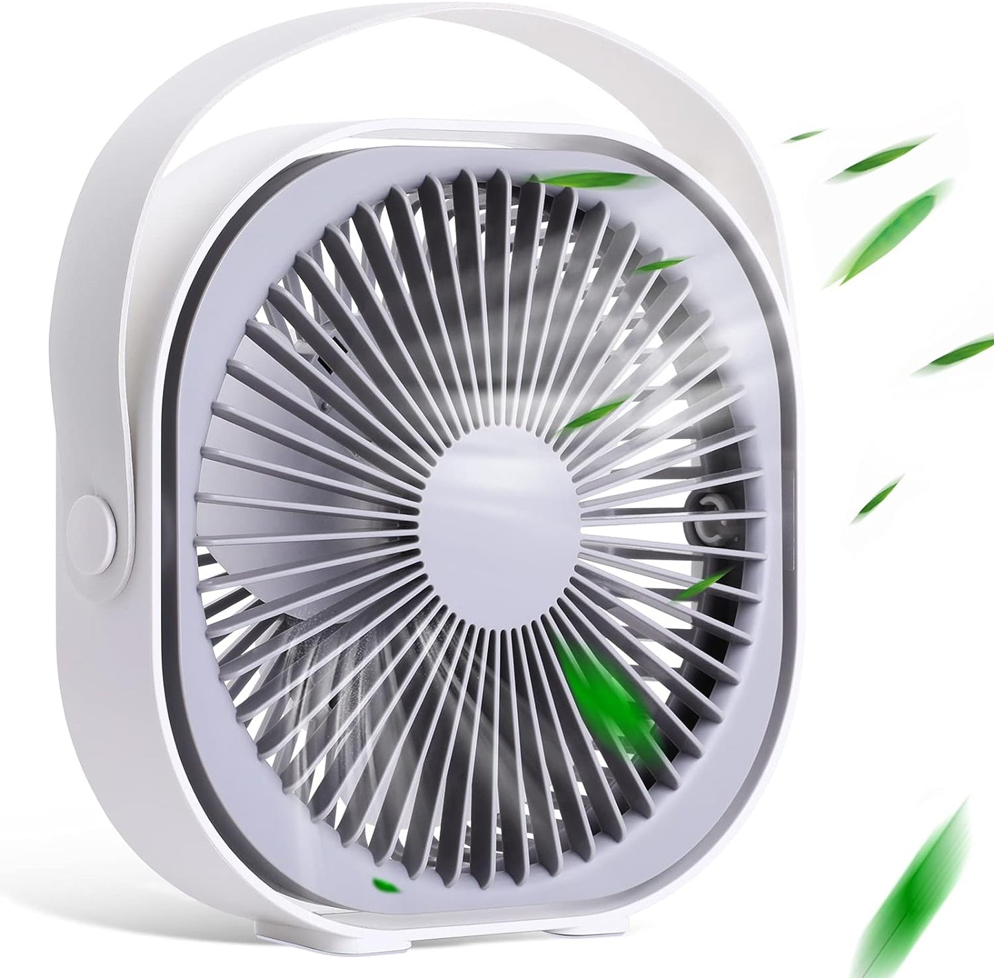 WD&CD 6 Inch USB Desk Fan, 4000mAh Handheld Fan Rechargeable Portable Fan wit handle, 3 speeds Wind, Quiet Fan, 360° Adjustable Swivel -White