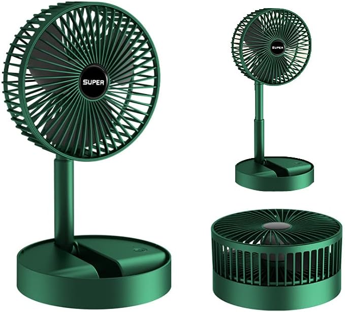 LIHUACHEN Portable Folding Fan , Rechargeable Standing Pedestal USB Fan, 3 Speeds, 3000mAh Battery Operated Fan for Home, Camping, Outdoor and Office, 6.5-Inch