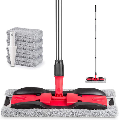MEXERRIS Microfiber Floor Mop for Hardwood Cleaning - 360 Rotating Dust Wet Mop with Aluminum Extended Handle 4 Reusable Washable Mop Pads Cloth and 1 Scraper