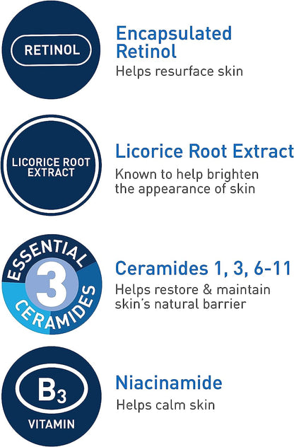 CeraVe Retinol Serum for Post-Acne Marks and Skin Texture | Pore Refining, Resurfacing, Brightening Facial Serum with Retinol and Niacinamide | Fragrance Free, Paraben Free & Non-Comedogenic| 1 Oz