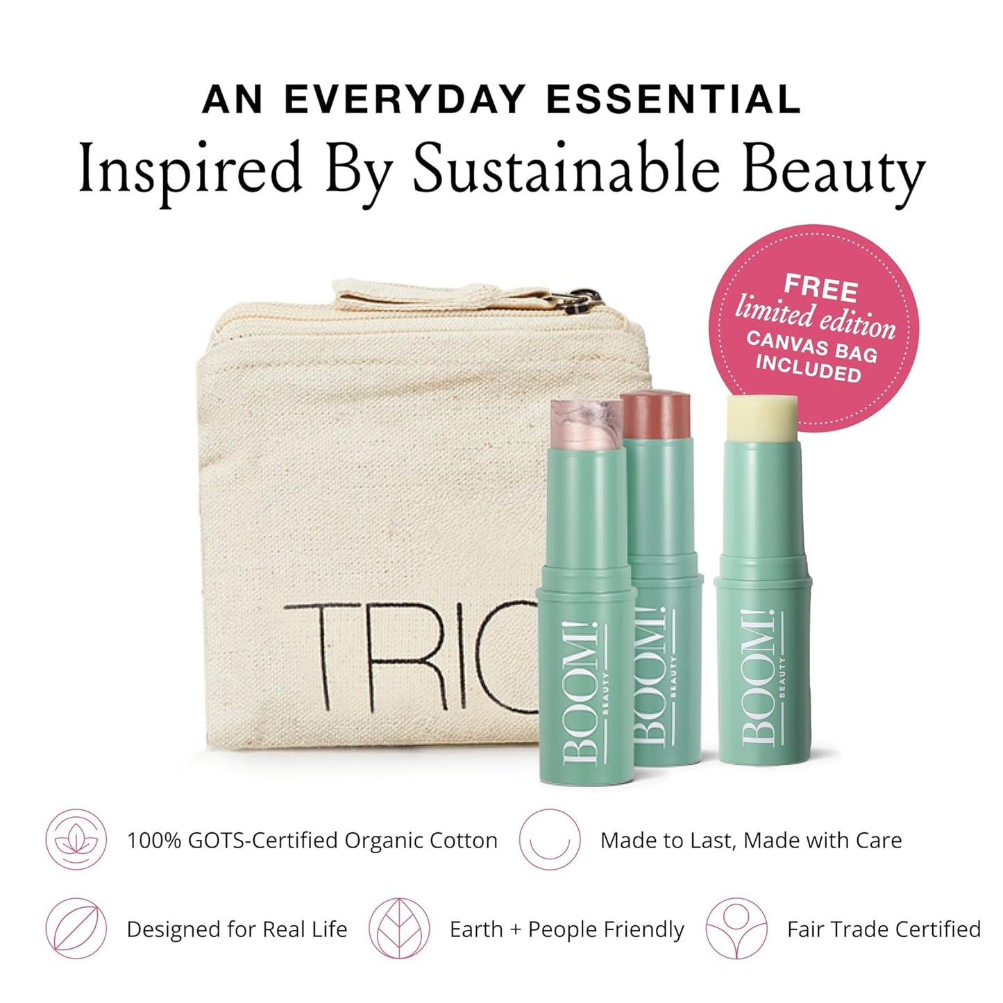 Boomstick Trio ® Color 3 Pack Cream Blush Makeup, Color Blush Stick, Highlighter Stick & Moisturizer for Cheeks, Eyes & Lips, Blendable Vegan Boom Sticks