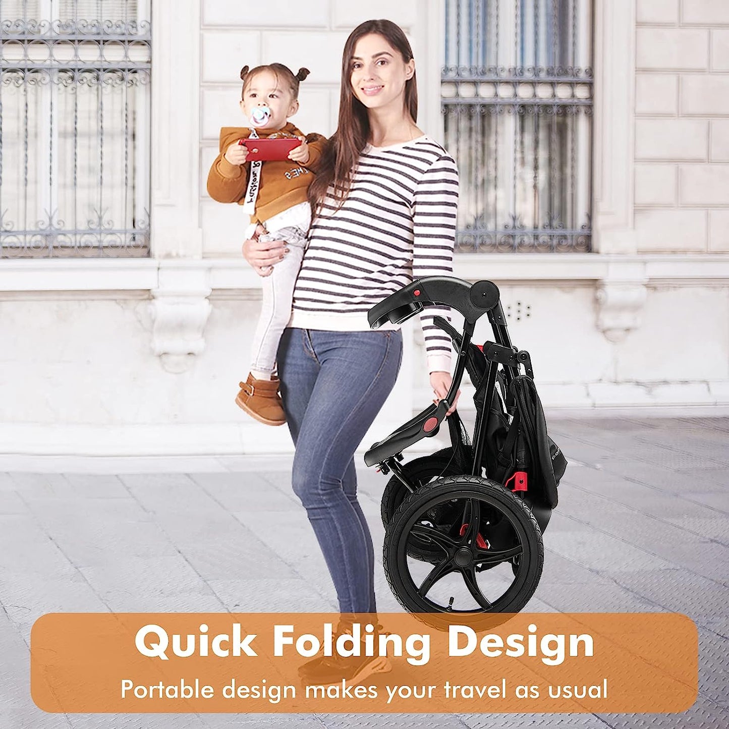 Baby Jogging Stroller, Lightweight Baby Stroller Jogger with Adjustable Canopy & Backrest