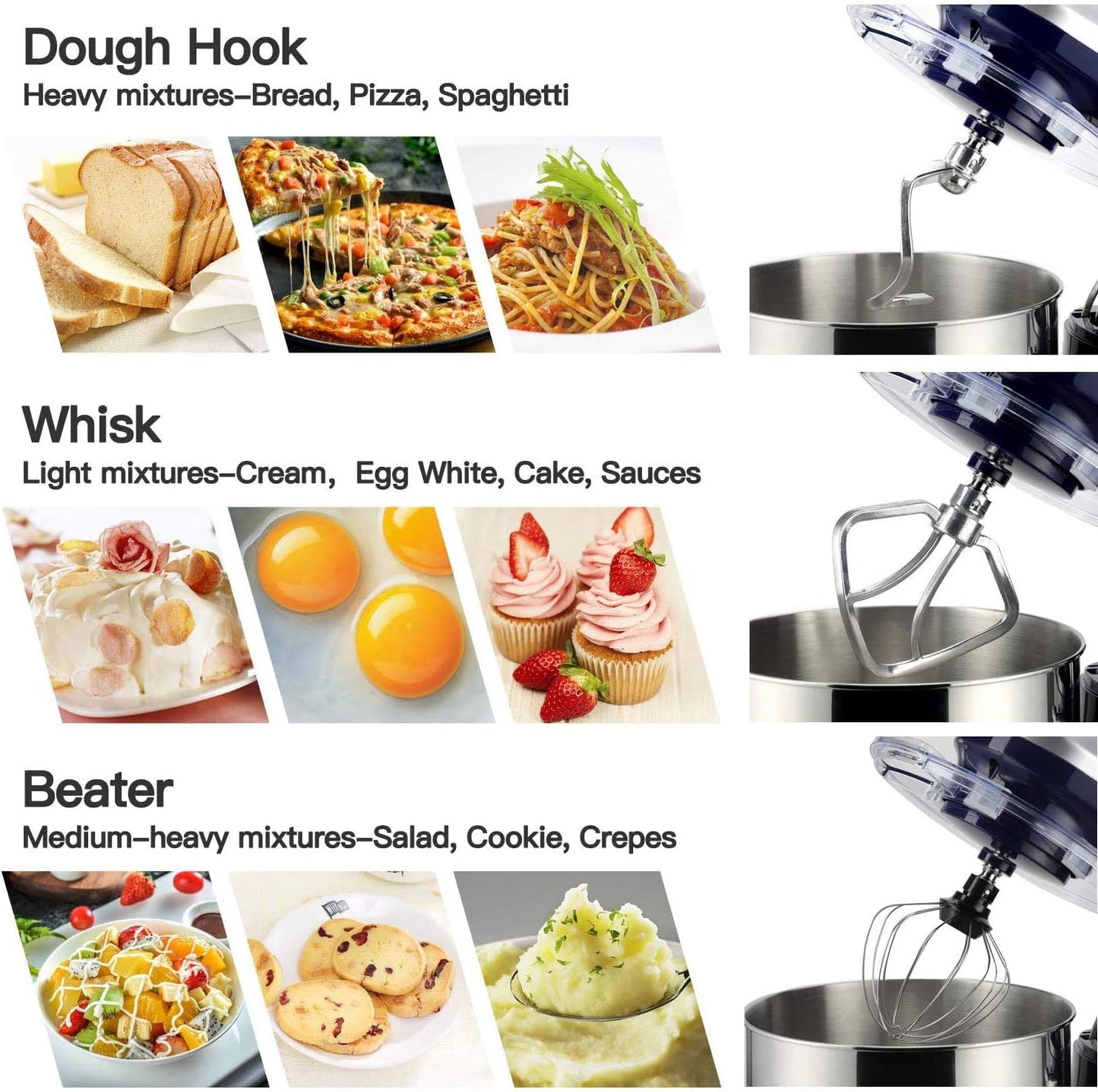 Stand Mixer, 6 QT 660W 6-Speed Tilt-Head Food Mixer, Kitchen Electric Mixer with Dough Hook, Wire Whip & Beater