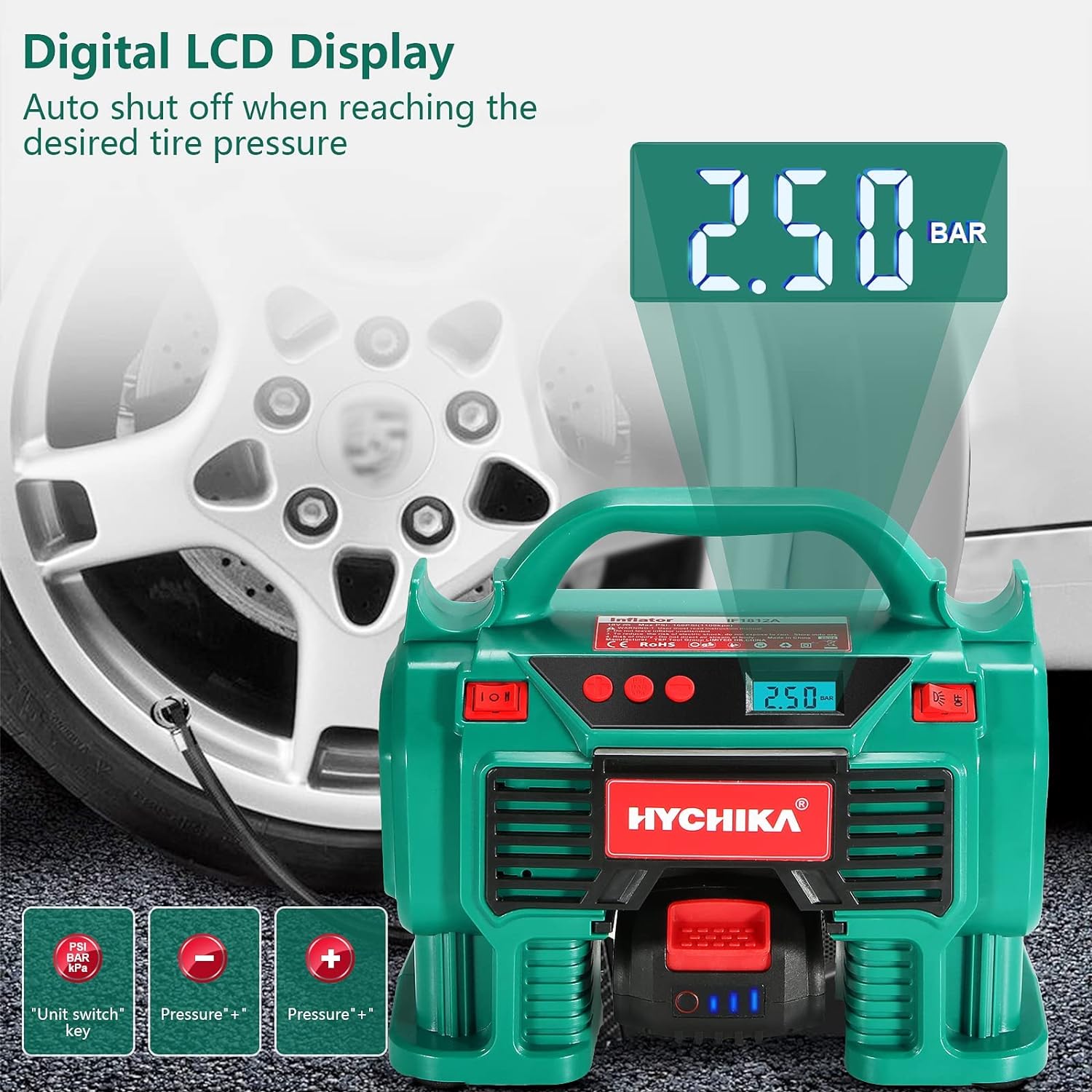 Tire Inflator, HYCHIKA Portable Air Compressor Pump 160PSI 20V Battery –  Shopperss