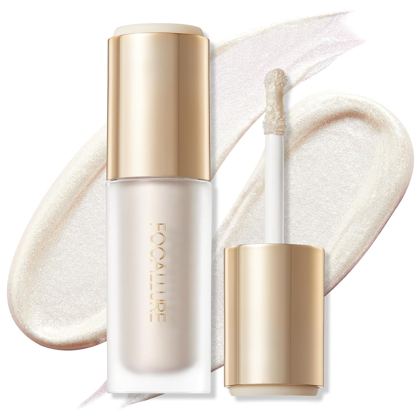 FOCALLURE Shimmer Liquid Highlighter, Smooth Cream Formula and Non-greasy Finish,Delivers a Natural Glow, Long Lasting Waterproof Illuminator Highlighter Face Enhancing Makeup,Yes To Heaven