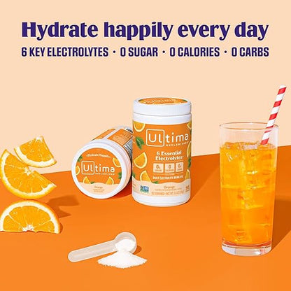 Ultima Replenisher Mocktini Electrolyte Drink Mix – Peach Bellini, 90 Servings – Hydration Powder with 6 Key Electrolytes & Trace Minerals – Keto Friendly, Non- GMO & Sugar-Free Electrolyte Powder