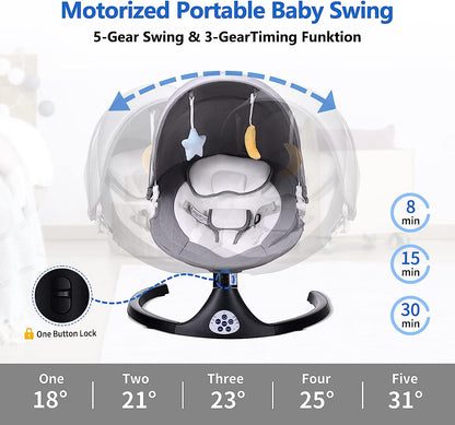 Baby Swing for Infants, 5 Speed Electric Bluetooth Rocker Newborn, 3 Timer Settings & 10 Pre-Set Lullabies