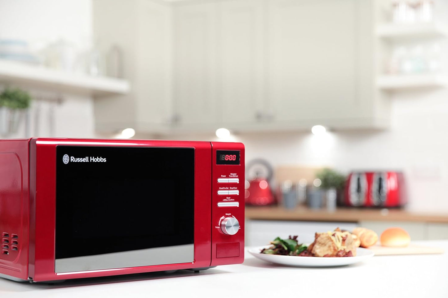Russell Hobbs RHM2064R 20 Litre 800 W Red Digital Heritage Microwave with 5 Power Levels, Automatic and Weighted Defrost Settings, 8 Auto Cook Menus, Clock.