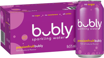 Bubly Passionfruit Flavoured Sparkling Water Can 375 ml 8 pack