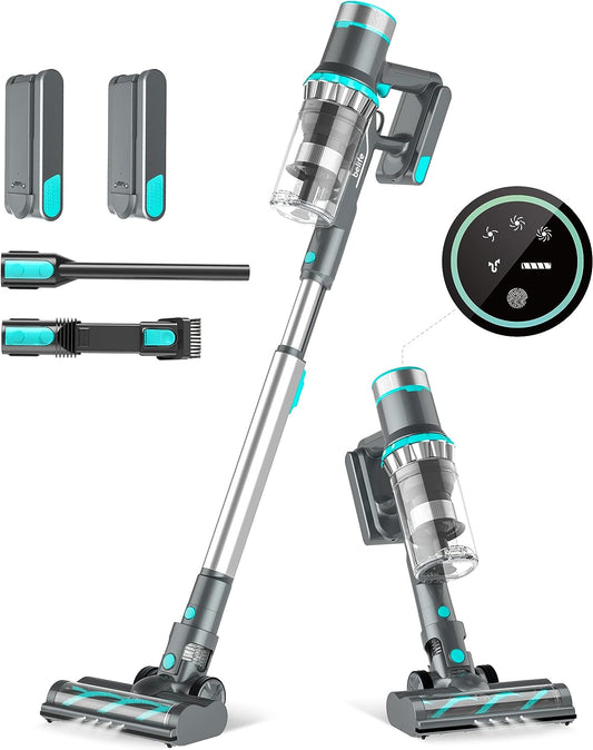 Belife BVC11 Cordless Vacuum Cleaner, 2 Detachable Battery, Max 80mins Runtime, 25Kpa 380W Brushless Stick Vacuum, Lightweight Vacuum for Home Hardwood