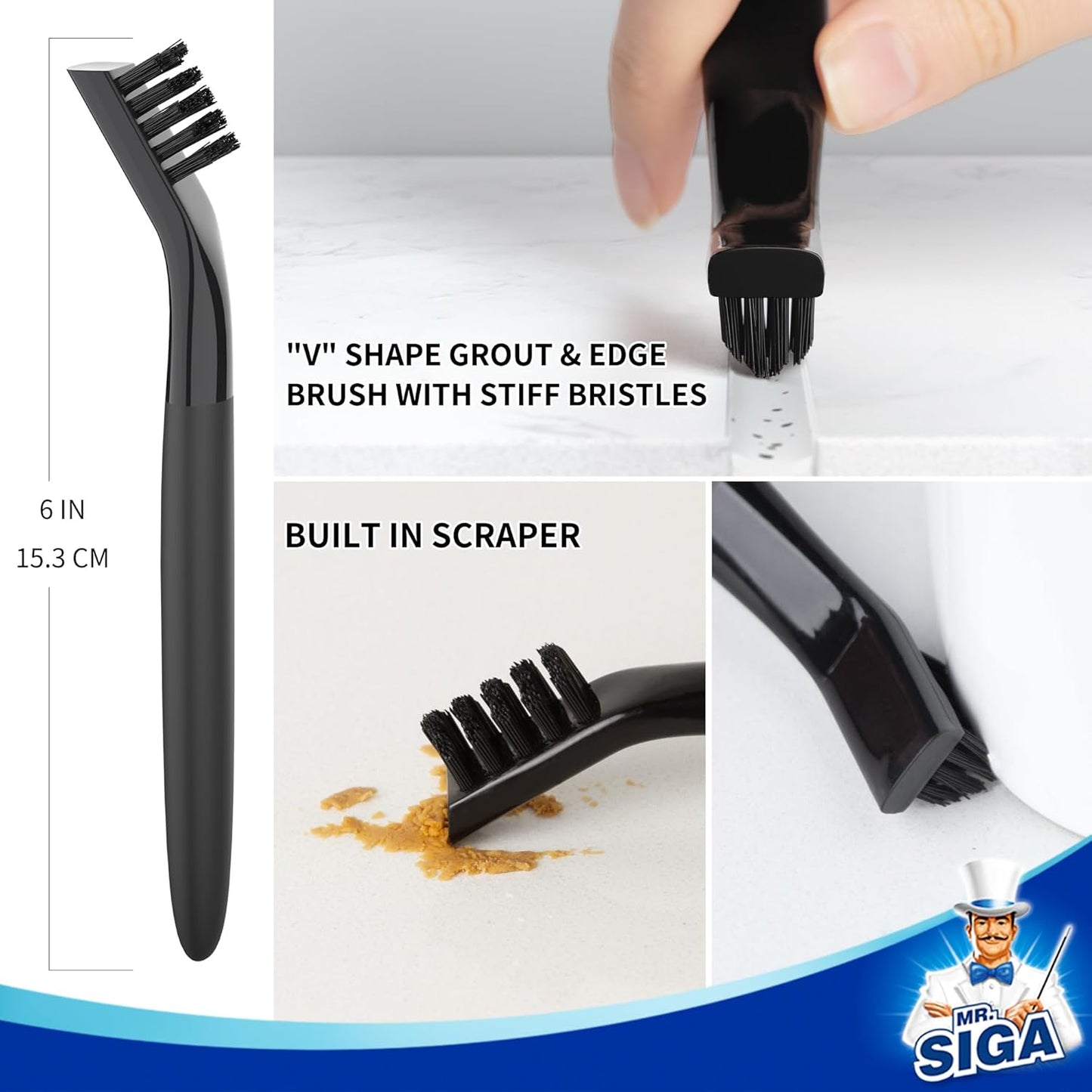 MR.SIGA Grout Cleaner Brush Set, Detail Cleaning Brush Set