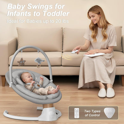 Baby Swings for Infants, FasonBaby Electric Baby Swing with 10 Preset Melodies, 5 Speeds, Remote Control and Bluetooth (Grey)