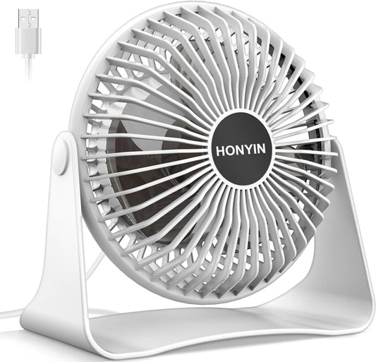 HONYIN Small USB Desk Fan, 3 Speeds Desktop Table Cooling Fan, 360° Rotatable, Strong Wind