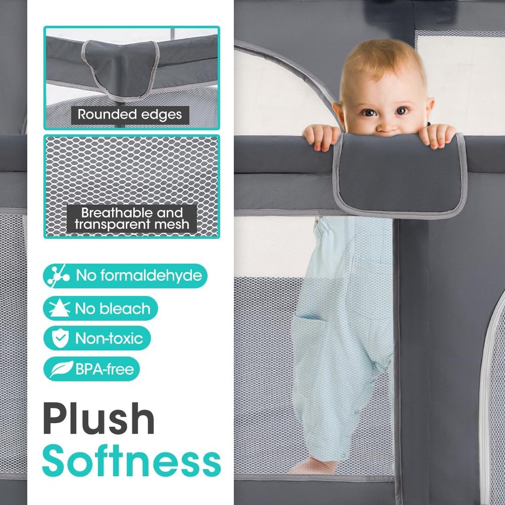 Playpals Baby Playpen – 180x200cm Spacious Play Yard for Babies & Toddlers , Grey