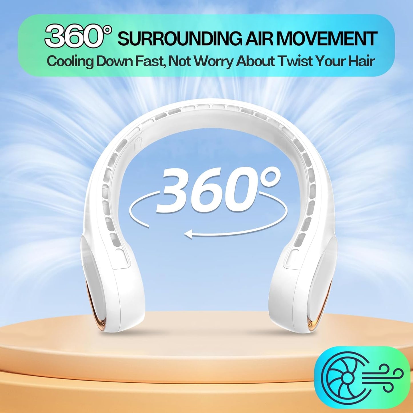KIDEE Bladeless Neck Fan, Portable Cooling Personal Fan, 4000mAh USB Wearable Neck Fans Rechargeable, Upgraded Air Volume for Indoor Outdoor