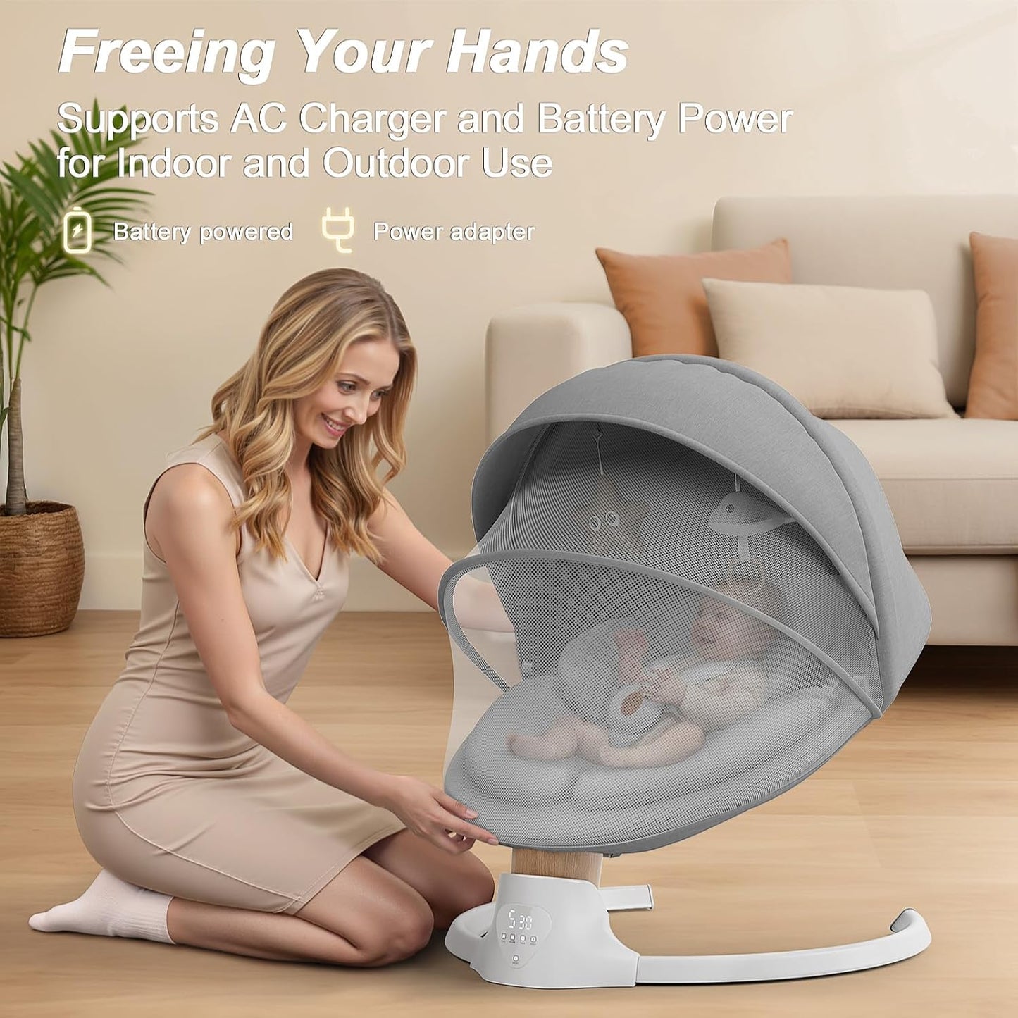 Baby Swings for Infants, FasonBaby Electric Baby Swing with 10 Preset Melodies, 5 Speeds, Remote Control and Bluetooth (Grey)