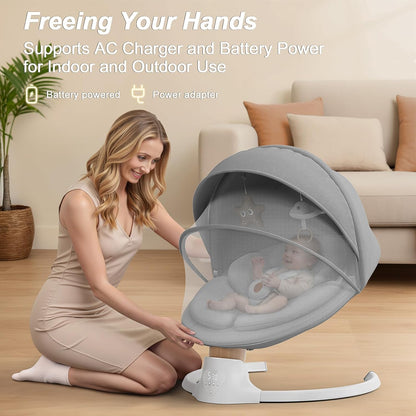 Baby Swings for Infants, FasonBaby Electric Baby Swing with 10 Preset Melodies, 5 Speeds, Remote Control and Bluetooth (Grey)