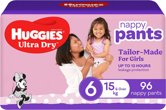Huggies Ultra Dry Nappy Pants Girl Size 6 (96 Nappies )