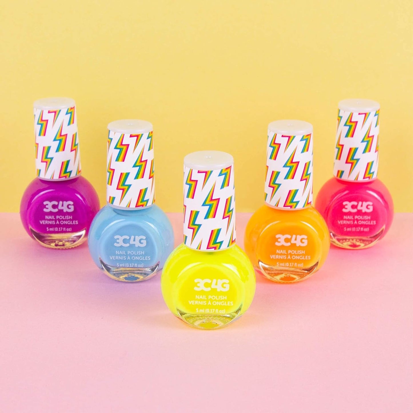 3C4G THREE CHEERS FOR GIRLS - Neon Nail Polish Set - Quick Dry Nail Polish for Girls - Includes 5 Neon Colors - Non-Toxic Nail Polish Kit for Kids Ages 8+