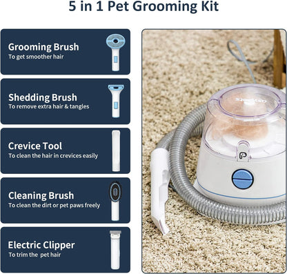 AsyPets Dog Grooming Kit with 5 Professional Grooming Tools, Pet Grooming Vacuum Kit, 1.3L Dust Can, Low Noise Clippers Trimmers Deshedding Brush for Dogs Cats and Other Animals