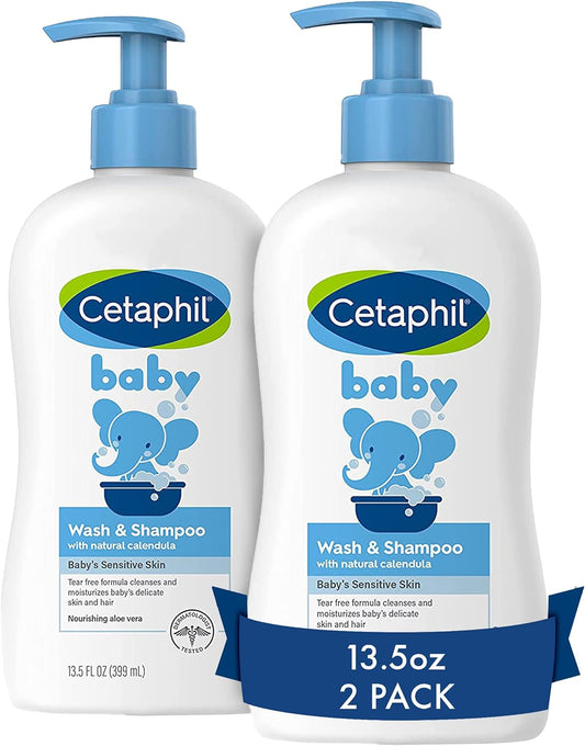 CETAPHIL Baby Wash & Shampoo by, 13.5oz Pack of 2, Hypoallergenic, Gentle Enough for Everyday Use, Soap Free