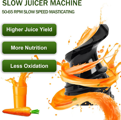 Masticating Juicer Machine for Whole Fruits and Vegetables, Cold Press Slow Juicer with Wide Mouth 80mm Feeding Chute, Reverse Function Quiet Motor Fresh Healthy Juice Extractor (Dark)